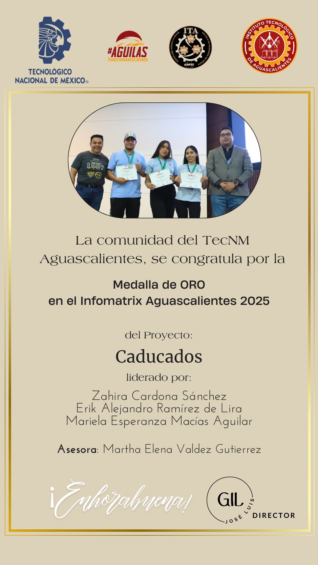 2025, Medalla de Oro de Caducados en el Infomatrix Aguascalientes