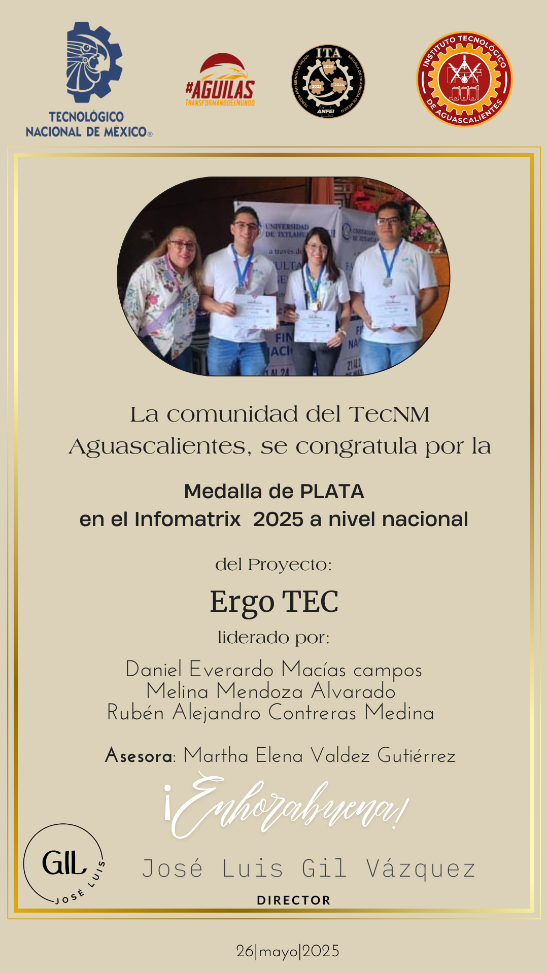 2025, Medalla de Plata de Proyecto Ergo Tec en Infomatrix nacional