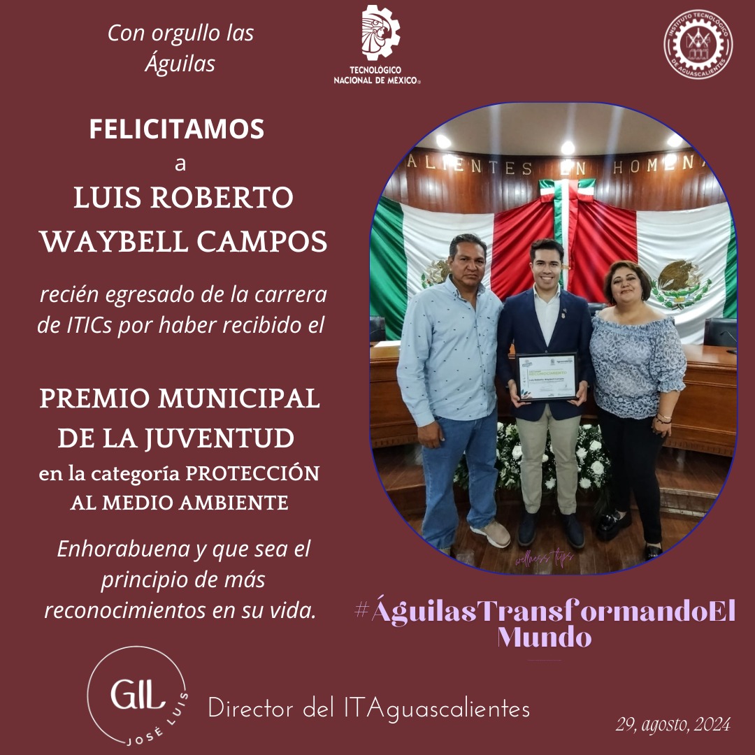 2024, FELICITACIÓN PREMIO MUNICIPAL DE LA JUVENTUD, PROTECCIÓN AL MEDIO AMBIENTE