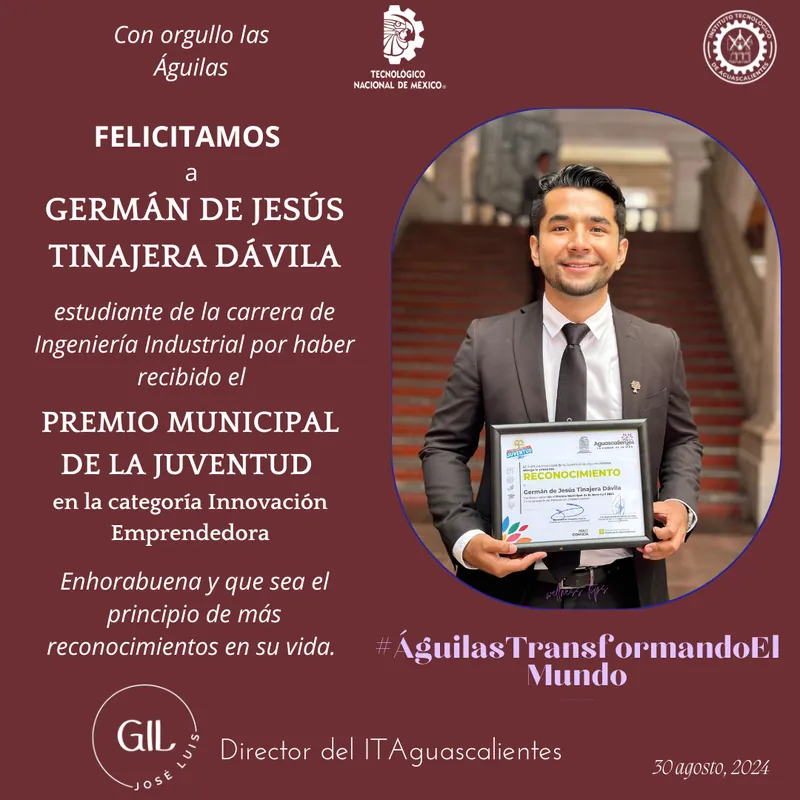 2024, FELICITACIÓN PREMIO MUNICIPAL DE LA JUVENTUD,  INNOVACIÓN EMPRENDEDORA