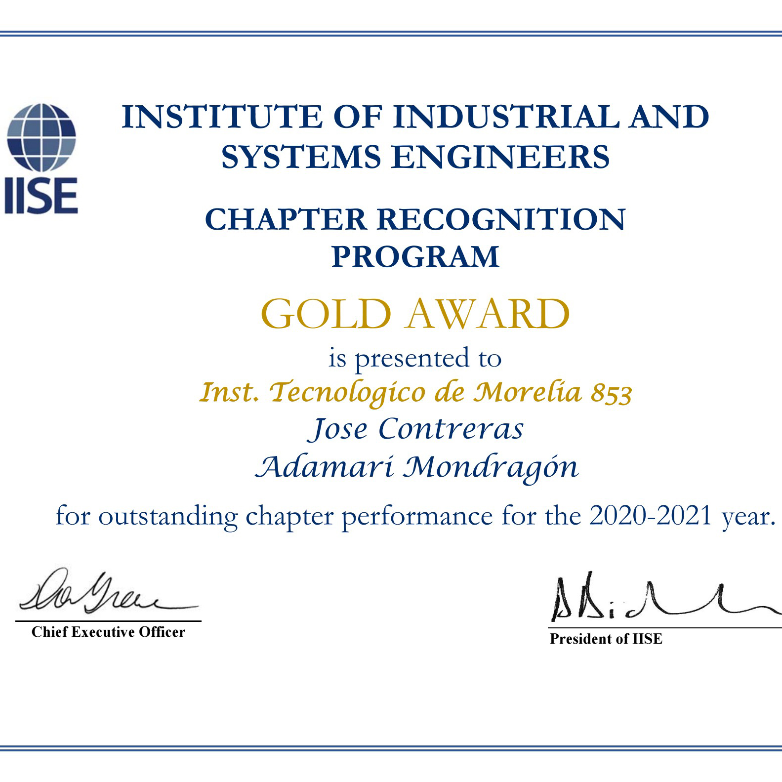 2020, GOLD AWARD IISE