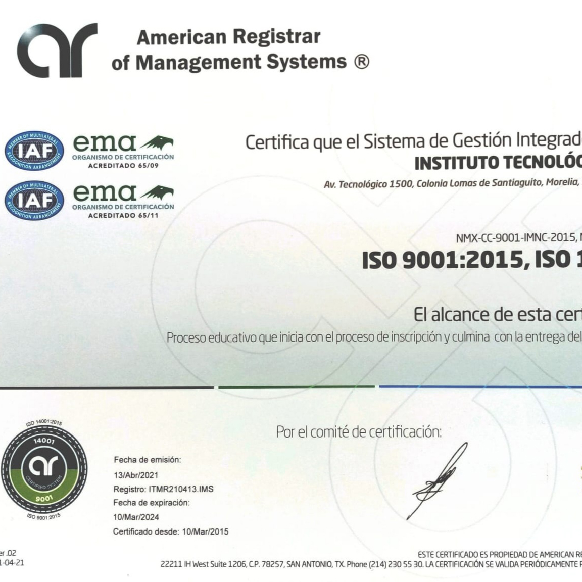 2021, CERTIFICACION ISO 9001:2015